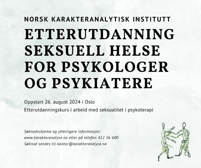 Etterutdanning seksuell helse for psykologer og psykiatere med oppstart 26.08.2024.