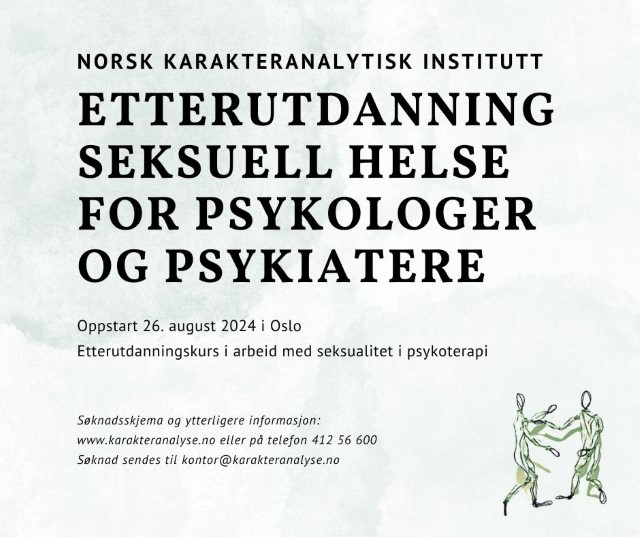 Plakat for etterutdanning seksuell helse for Psykologer og Psykiatere med oppstart 26. august 2024.